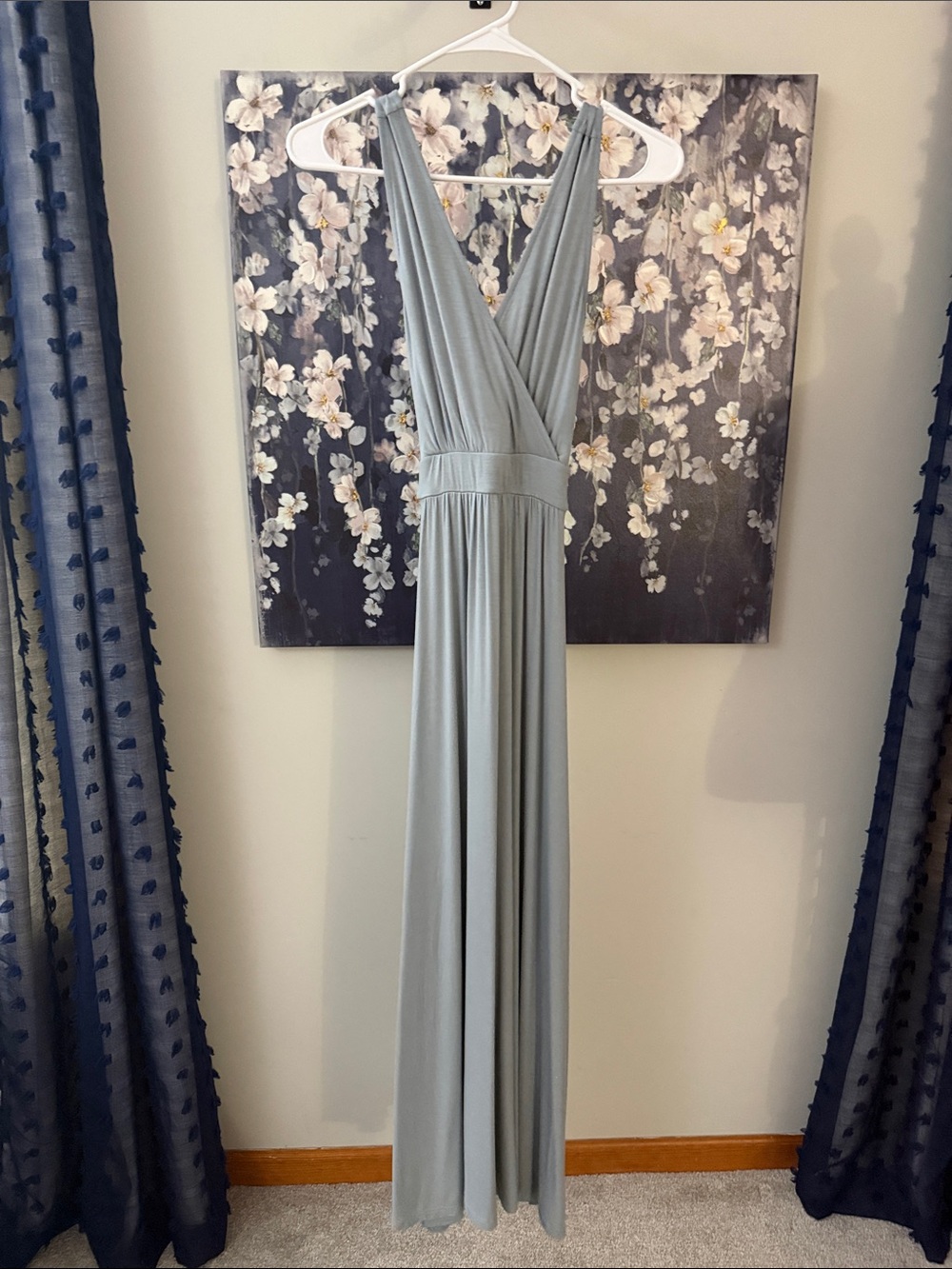 NWT Lulus Sleeveless V-Neck Maxi Dress in Slate Gray and side slits - Picture 2 of 5